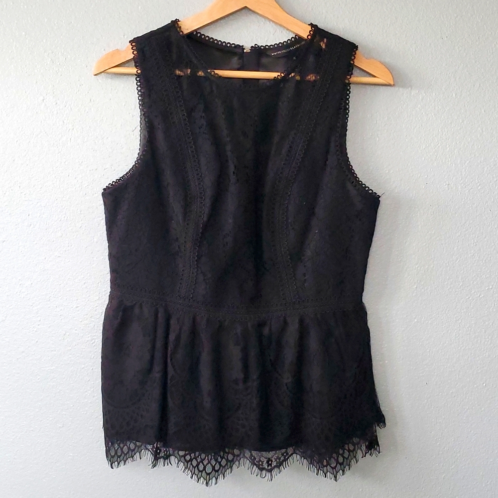 WHBM Sleeveless Black Lace Overlay Top